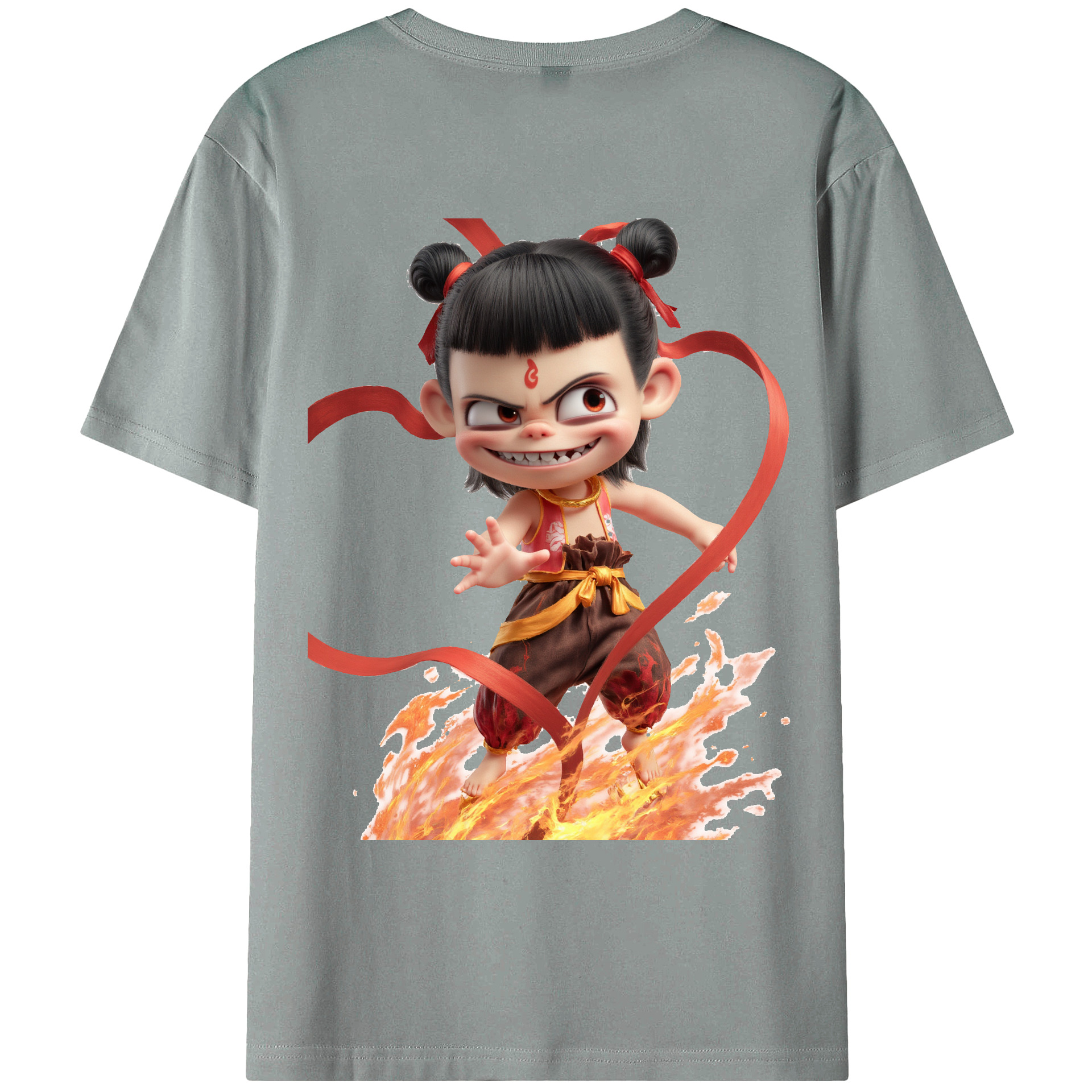 （画像用） Ne Zha 2 ナタ 魔童の大暴れ 綿100％ メンズ半袖Tシャツ（バックプリント） 通気性